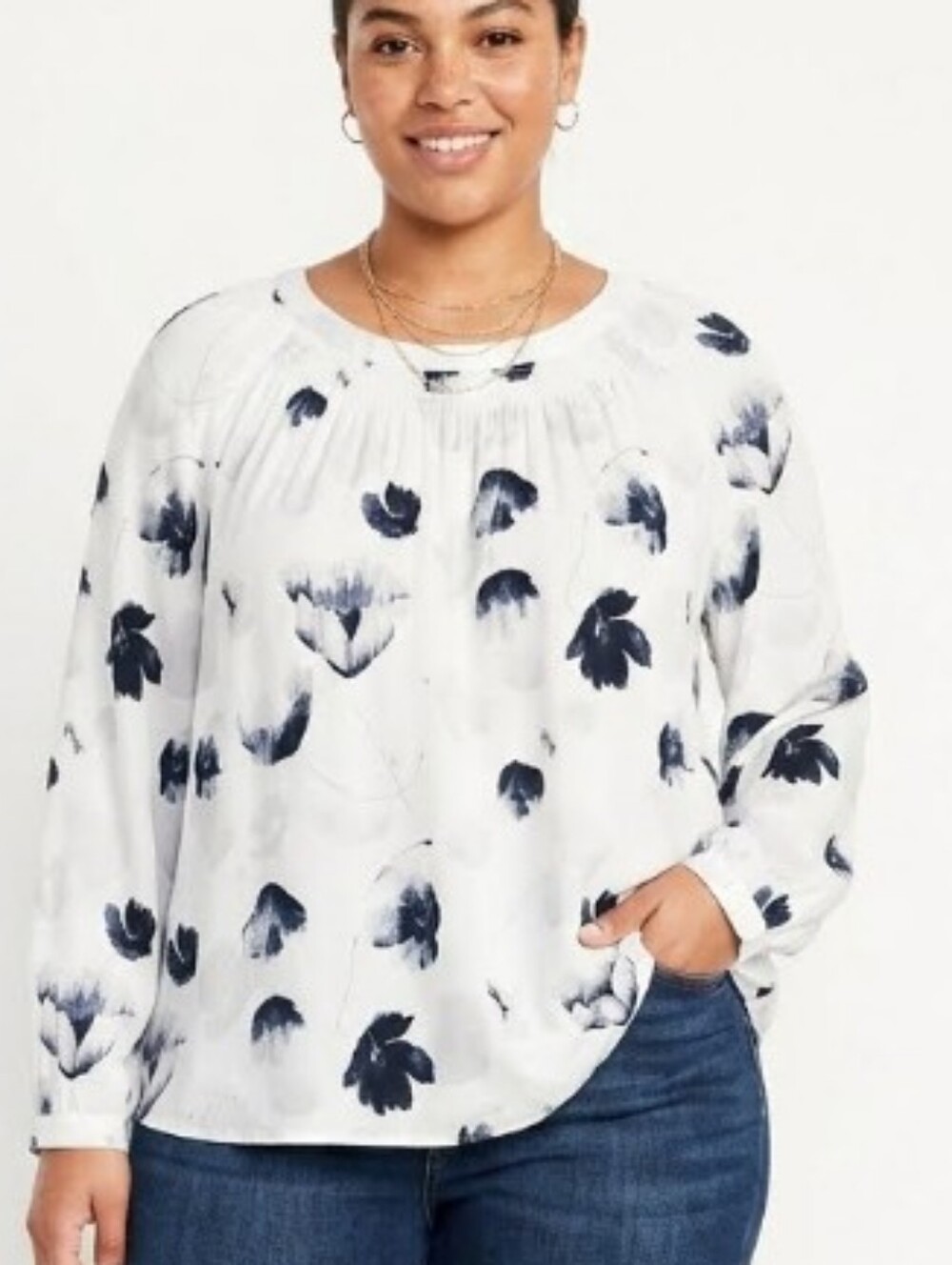 Ava & Viv Cream Floral Long-Sleeve Tunic